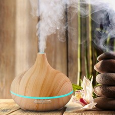 Shybuy 300ml Cool Mist Humidifier Ultrasonic Aroma Essential Oil Diffuser Wood Grain Air Purifier for Office Home Bedroom Living Room Spa Yoga with 7 Color Adjustable LED - B075STV84B